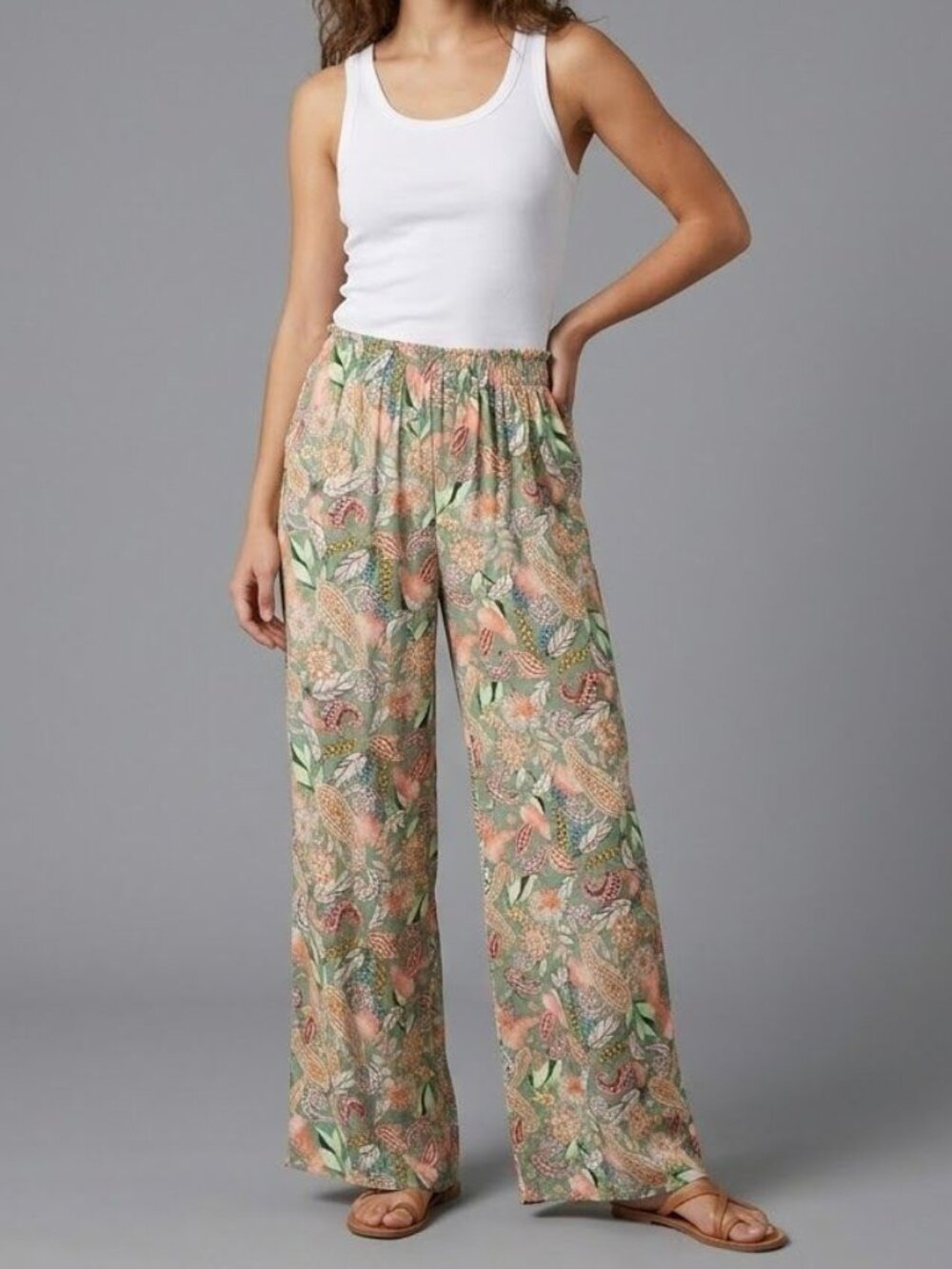 Sophie Atelier S Paisley Floral boho Wide-Leg Drawstring Pants Womens Lively